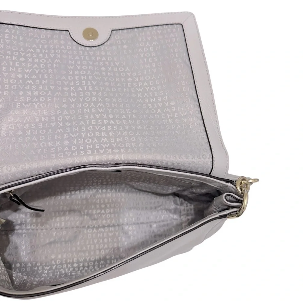 Kate Spade Adair Atwood Place Stone ice Grey Shoulder Bag Leather Gold Hardware‎